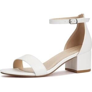 Party Womens Size 7 White Open Toe Ankle Strap 2" Block Heel Sandal Shoes